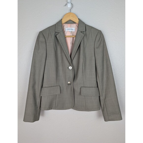 Calvin Klein Blazer Womens Gray Two Button Jacket 6 Petite - Picture 1 of 8